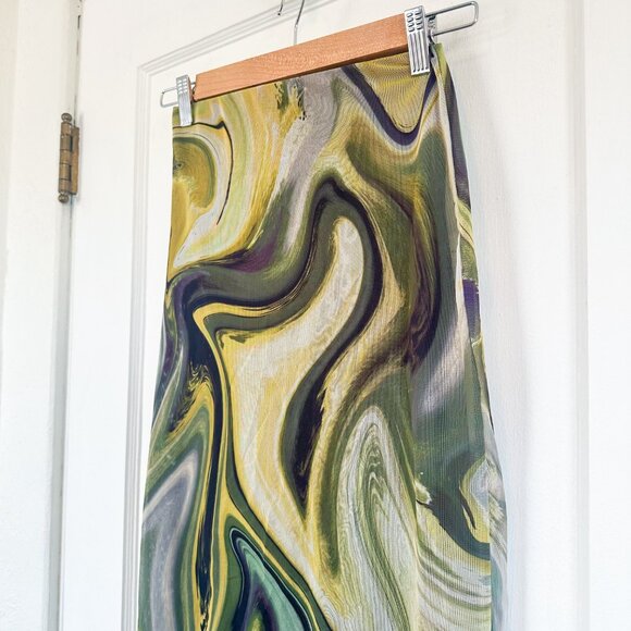 Zara | Printed Tulle Midi Skirt in Tie-Dye Green (Style 5039/808/131) - Picture 7 of 9